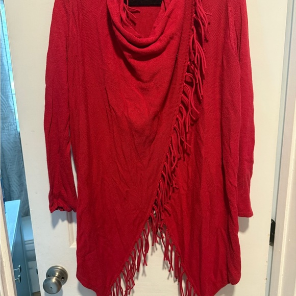Chico's Red Fringe Shrug Sweater - Picture 3 of 6